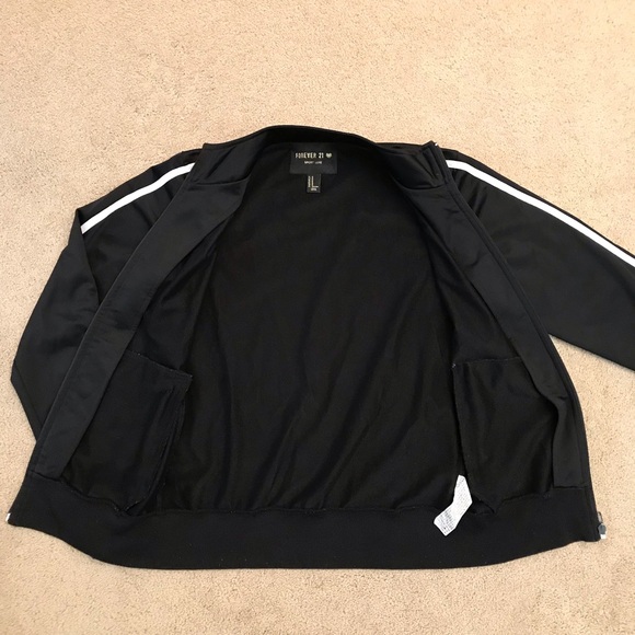 Forever 21 Sport Luxe Track Jacket Womens Medium Black White Stripe Zip Up - Picture 6 of 10